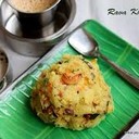 Ravva Kichidi:<br />How to make Rava Khichdi/Kichadi<br /><br />Prep time - under 15 mins<br />Cook time - under 20 mins<br />Serves - 2<br /><br />Ingredients needed <br /><br />Rava/Sooji/Semolina -1 cup <br />Onion - 3/4 cup finely chopped<br />Ginger - 1 tsp finely chopped <br />Green chillies -2 slit<br />Vegetables - 3/4 cup ( mix of beans, carrot, peas and 1/2 a tomato)<br />Turmeric powder - 1/4 tsp<br />Water - 3 cups<br />For topping up - 1 tsp ghee<br />For roasting - 1 tsp ghee<br /><br />For the seasoning <br /><br />Oil - 2 tbsp + Ghee - 1 tbsp<br />Mustard seeds - 1 tsp <br />Bengal gram/ kadalai paruppu- 2 tsp <br />Urad dal -1 tsp <br />Curry leaves - few <br /><br />Rava Khichdi preparation<br /><br />Roast rava in a tsp of ghee until you get a nice aroma of roasted rava. Skip this step if you have bought roasted rava.<br /><br />Chop all the vegetables finely. Slit green chillies and keep it ready.<br /><br />Method<br /><br />Heat ghee+oil in a pan/kadai, add bengal gram, when it changes colour slightly, add mustard seeds, urad dal and curry leaves.<br /><br />When urad dal turns golden brown, add finely chopped onions, slit chillies and ginger.<br /><br />Saute until onions turn transparent. Then add all the finely chopped vegetables and turmeric powder. Look how colorful it is.(picture below)<br /><br />Saute and cook the vegetables for 2-3 minutes. Do not over cook the vegetables as it will get cooked along with the rava.<br /><br />Now add 3 cups of hot water and salt needed. You can taste the water and check for salt. If it is slightly salty, it will be perfect after adding rava.